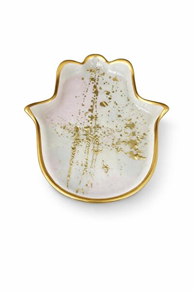 Hamsa Model Gold Sunumluk Çerezlik Tabağı Fatma Ana Eli Tabak 21 Cm-1 Adet