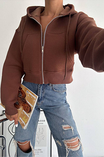 Noa&Noa Three-Thread Hooded Crop Jacket - Light Brown Light Brown