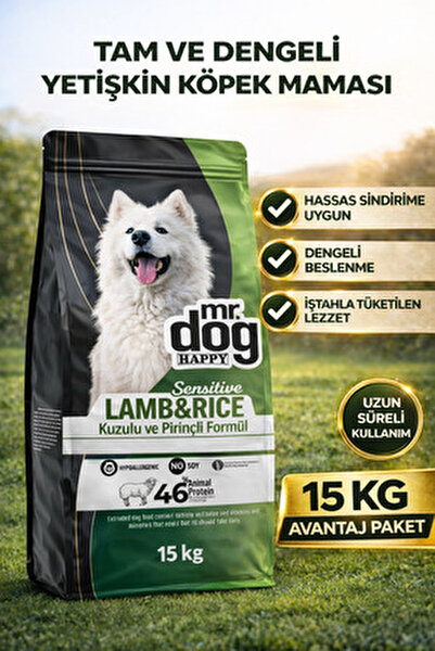mr. dog happy Sensitive Kuzu Etli Pirinçli Köpek Maması 15 Kg Hassas Sindirim