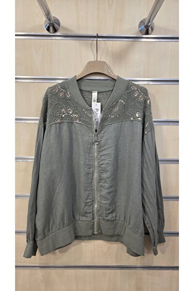 Park Moda جاكيت نسائي من الكتان مزين بالترتر