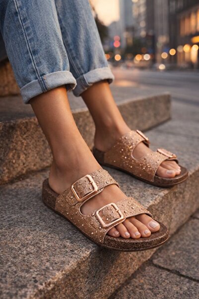 Slipcat Women's Silvery Double Buckle Non-Slip Sole Comfortable Slippers