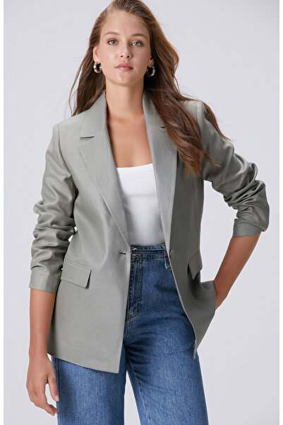 Network Açık Haki Kruvaze Kapama Keten Ceket