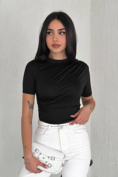 Noa&Noa Shoulder and Side Gathered Short Sleeve Blouse - Black Black