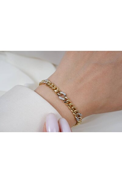 ATELİER TUĞBA Blk313 Stone-Embellished Cuban Chain Bracelet (17 cm + 2 cm Ext...