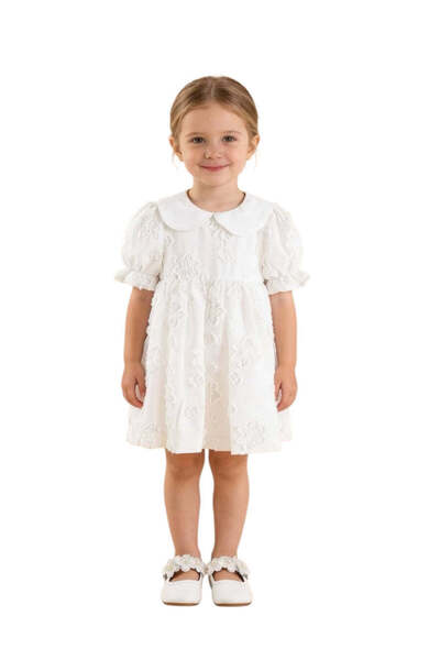 The-kid.co Floral Chiffon Short Sleeve Dress - White