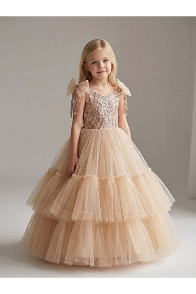 Zekids Κοριτσίστικο βραδινό φόρεμα με λεπτομέρεια στους ώμους και απαλό σχέδιο