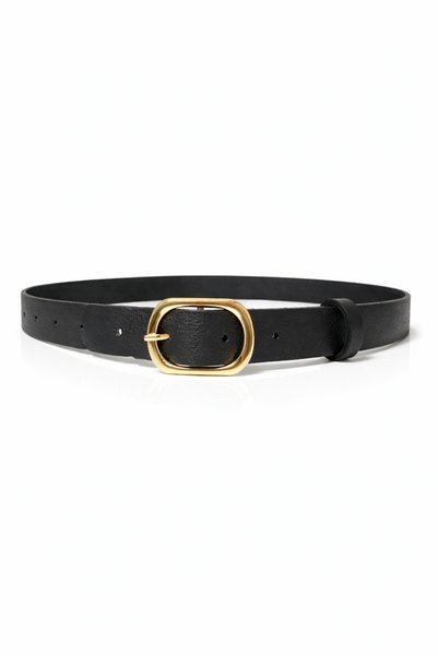 kemer krallığı Women's Black Thin Belt – Oval Gold Buckle
