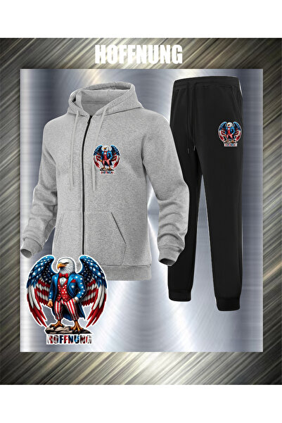 HOFFNUNG Unisex Casual Tracksuit Set Usa Eagle Outdoor Full Zip