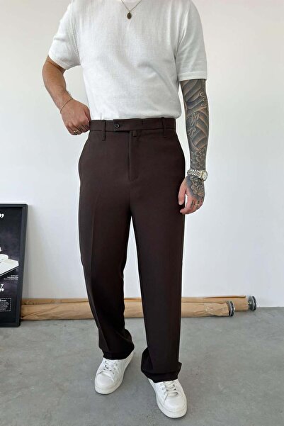 HAFKAGİYİM Brown Textured Basic Fabric Trousers