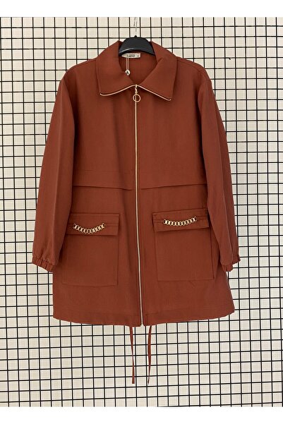 Armine Trend Tensel Fabric Gold Detailed Zippered Lace-Up Jacket-80 Cm-Full Fit