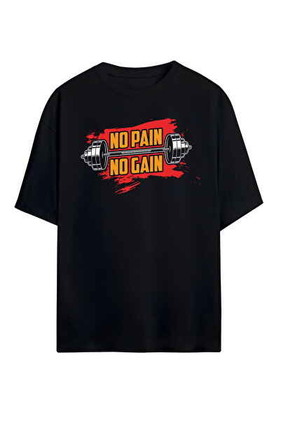 STİL-X Tricou oversize unisex, 100% bumbac, cu imprimeu „No Pain No Gain”