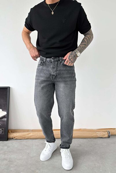 HAFKAGİYİM Pantaloni boyfriend gri închis, cu degrade delicat