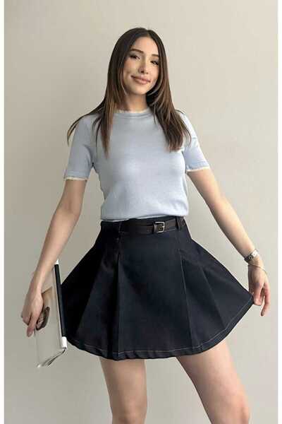 yeditepe fashion Δαντελένια Λεπτομέρεια Κοντομάνικη Πλεκτή Μπλούζα από Βισκόζη