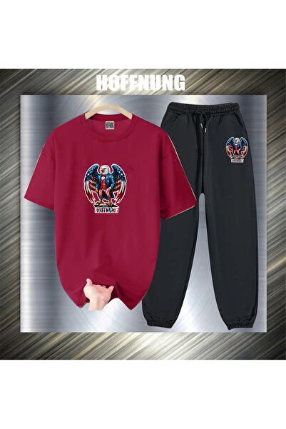 HOFFNUNG Set casual unisex cu mânecă scurtă, cu imprimeu vultur american, pen...