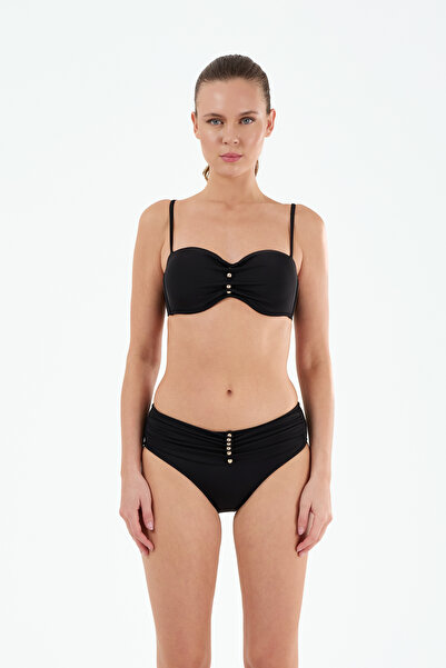 Louren Women's Black/Blue Plain Fabric Beaded Detachable Strap Fixed Covered ...