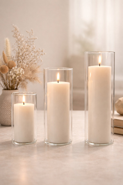 NOKKA 3’lü Cam Vazo Seti Mumluk Seti Şeffaf Dekoratif Vazo Minimal Salon Masa...