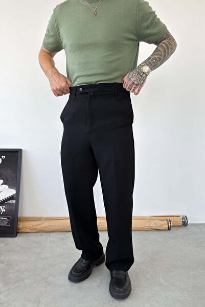 HAFKAGİYİM Black Textured Basic Fabric Trousers