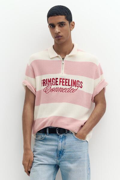 Pull & Bear Nakışlı panelli polo t-shirt