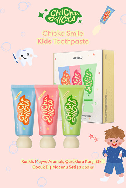 Kundal Renkli, Meyve Aromalı, Çürüklere Karşı Etkili Çocuk Diş Macunu Seti Ch...