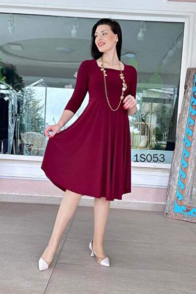İnce Topuk Square Collar Midi Dress 1s053