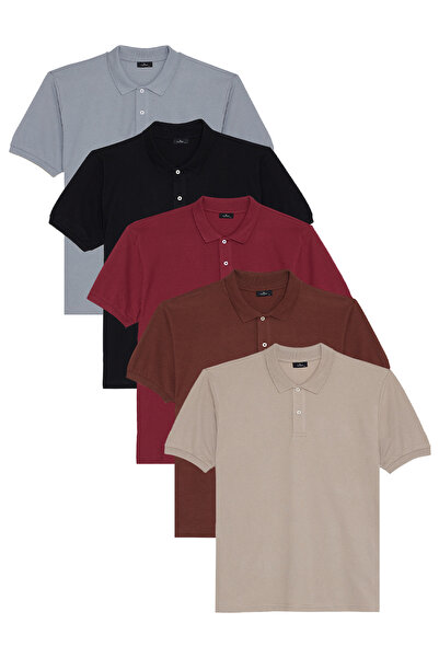 Tudors Ανδρικό μπλουζάκι με λαιμόκοψη πόλο, 5 τεμάχια σε συσκευασία, σε γκρι-...