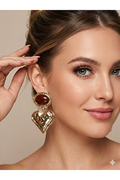 sezon accessories Büyük Tasarım Sallantılı Kalp Küpe 7 Cm