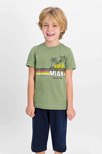 Arnetta Miami Open Khaki Crew Neck Boy's Capri Suit