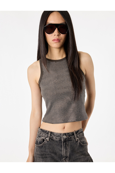 Koton Cotton Stone Detailed Sleeveless Crew Neck Blouse