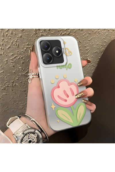 Hontinga Realme Note 60 Compatible Flower Pattern Silicone Edge Hard Back Ant...