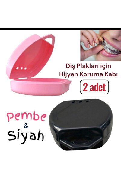 Vulli Diş Plakları için - 2 Adet - Aparey Kutu Pembe ve Siyah Protez Kabı