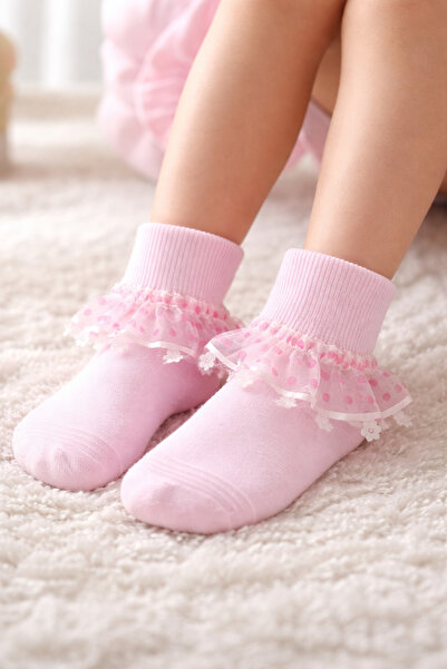 Enie Șosete din dantelă pentru fete, 3 piese, roz, alb, bej
