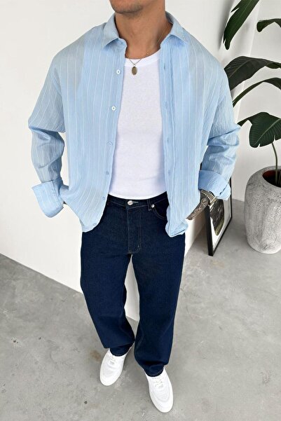 HAFKAGİYİM Light Blue Striped Relaxed Shirt
