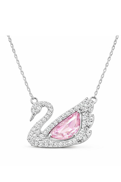 Ricco Jewellery 14 K Beyaz Altın Kaplama 925 Ayar Gümüş Pembe Kuvars Kuğu Tas...