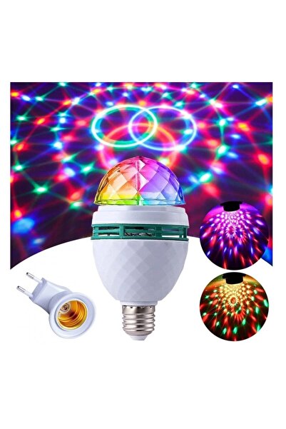 iTin Bec Rotativ Multicolor Disco LED 3W, E27, 85‑260V, cu Adaptor Priză, 144...