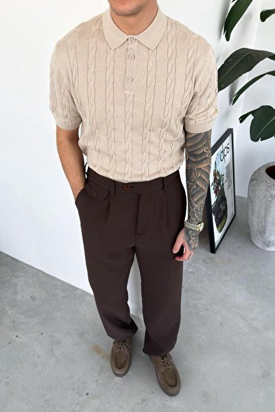 HAFKAGİYİM Stone Knit Pattern Relaxed Knitwear Polo Neck T-Shirt