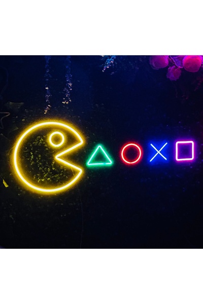 BACK Pacman PS5 Logo Neon Led Dekoratif Duvar Aydınlatması-Gamer Neon Duvar D...