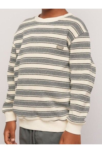 Alin Alp 2-14 Years Old Boys' Gray Ecru Striped Knitted Sweatshirt-5/6 Y