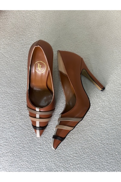 LUDA Kadın Sivri Burun Premium Stiletto Topuklu Ayakkabı – Şerit Detaylı Mode...
