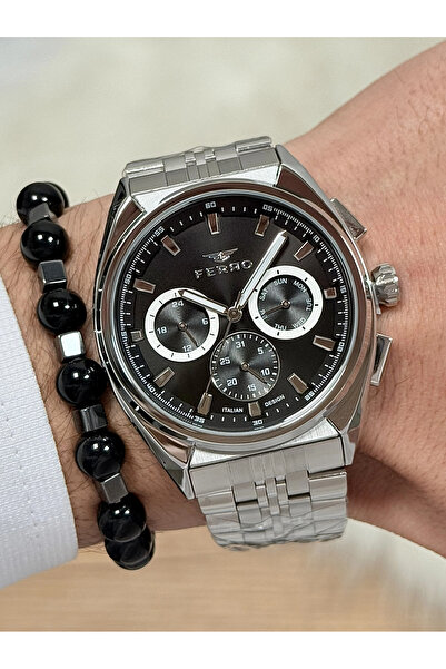 FERRO Silver Steel Cord Men's Wristwatch Fm11755A-A2 Functions Active 3 Atm W...