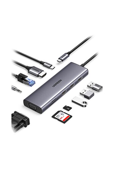 Ugreen 10-in-1 Hub (3xUSB 3.0,100w 4K/30Hz HDMI,RJ45,1080p 60Hz VGA,SD-TF Kar...