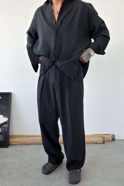 HAFKAGİYİM Black Pleated Modal Fabric Baggy Pants