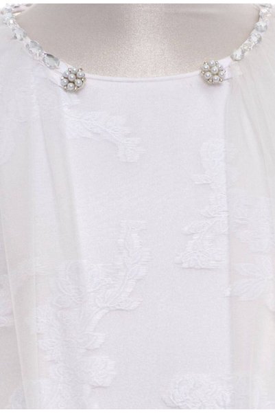 Pamina 8-15 Years Old Girls' Evening Dress Graduation Wedding Birthday Model Ecru Lace Tulle Cape Detailed-10/11 Y