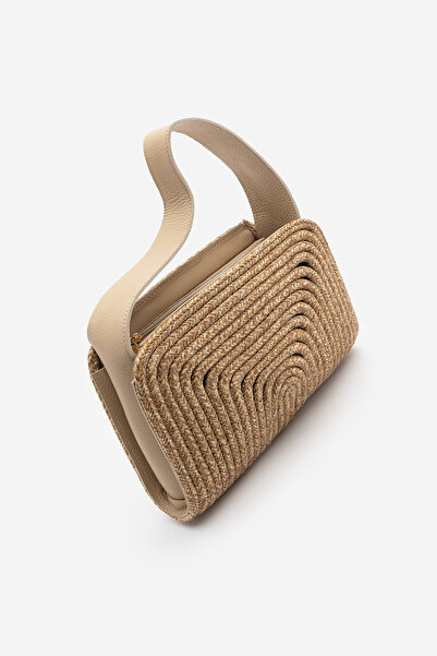 Marjin Women's Hand Knitted Zippered Handbag Yonti Beige Straw