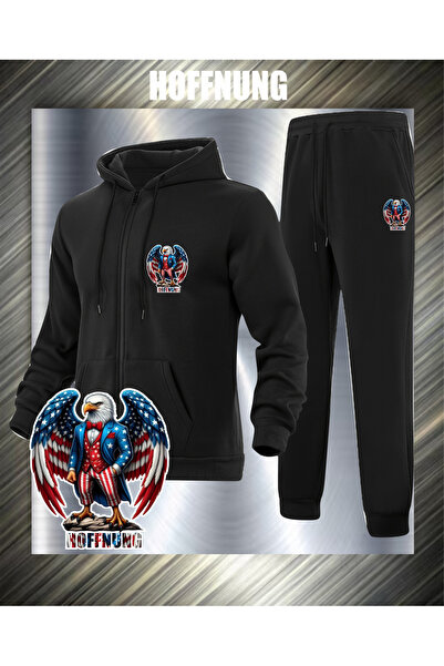 HOFFNUNG Unisex Casual Tracksuit Set Usa Eagle Outdoor Full Zip