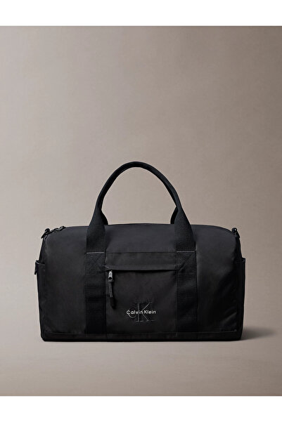 Calvin Klein Erkek Geniş Fermuar Kapama Çok Bölmeli Düz Ck İşlemeli Logo Siya...