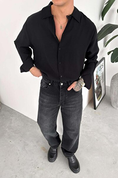 HAFKAGİYİM Μαύρο Μαλακό Premium Άνετο Πουκάμισο