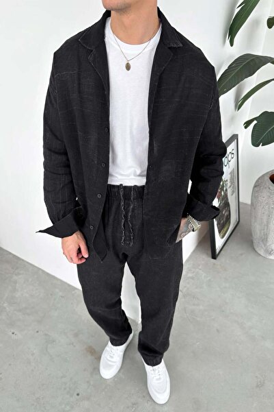 HAFKAGİYİM Μαύρο πλενόμενο πουκάμισο Premium Relaxed