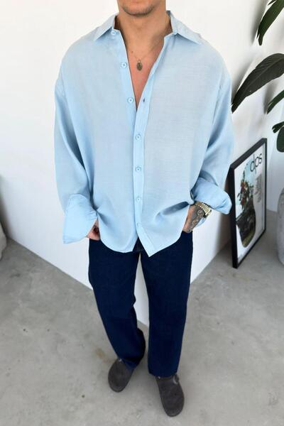 HAFKAGİYİM Light Blue Basic Oversize Modal Shirt