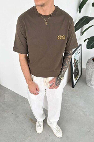 HAFKAGİYİM Футболка оверсайз кольору хакі з золотою вишивкою