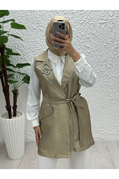 Queyla Taşlı Jakar Kumaş Yelek